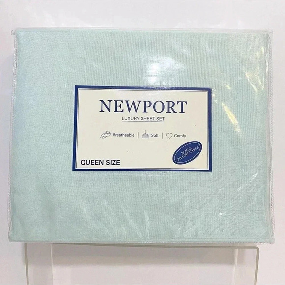 Newport Aqua Queen Size Sheet Set + 2 Bonus Pillow Cases - Picture 3 of 6